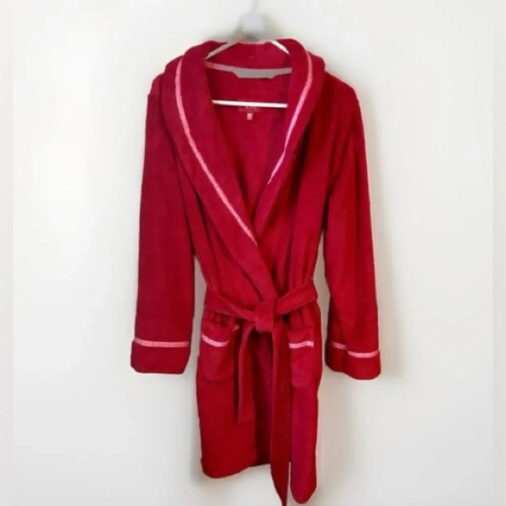 Victoria Secret Red Robe Pink Trim Medium - Picture 1 of 5